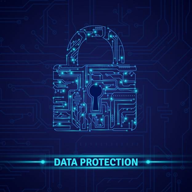 3D rendering of data protection and cyber security using a padlock.